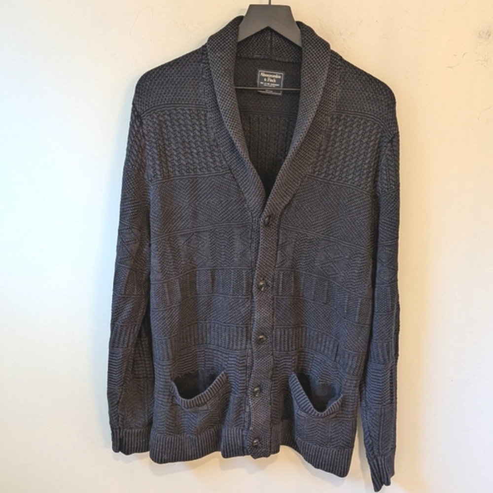 Abercrombie & Fitch Faded Black Cotton Textured Shawl Collar Cardigan Large